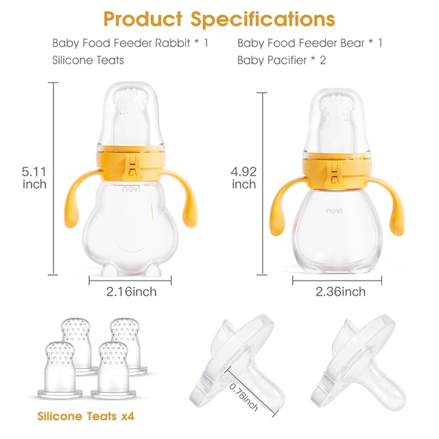 NCVI Baby Fruit Feeder with double pocket design, anti-backflow valve, and made from safe, BPA-free silicone for baby food