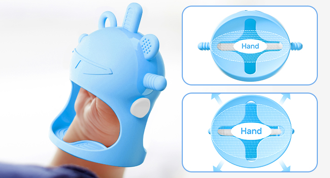 Hand teethers for babies There is a convenient grip for babies to hold inside, which is not easy to fall off. Ventilation design makes baby's hands less stuffy and more comfortable.