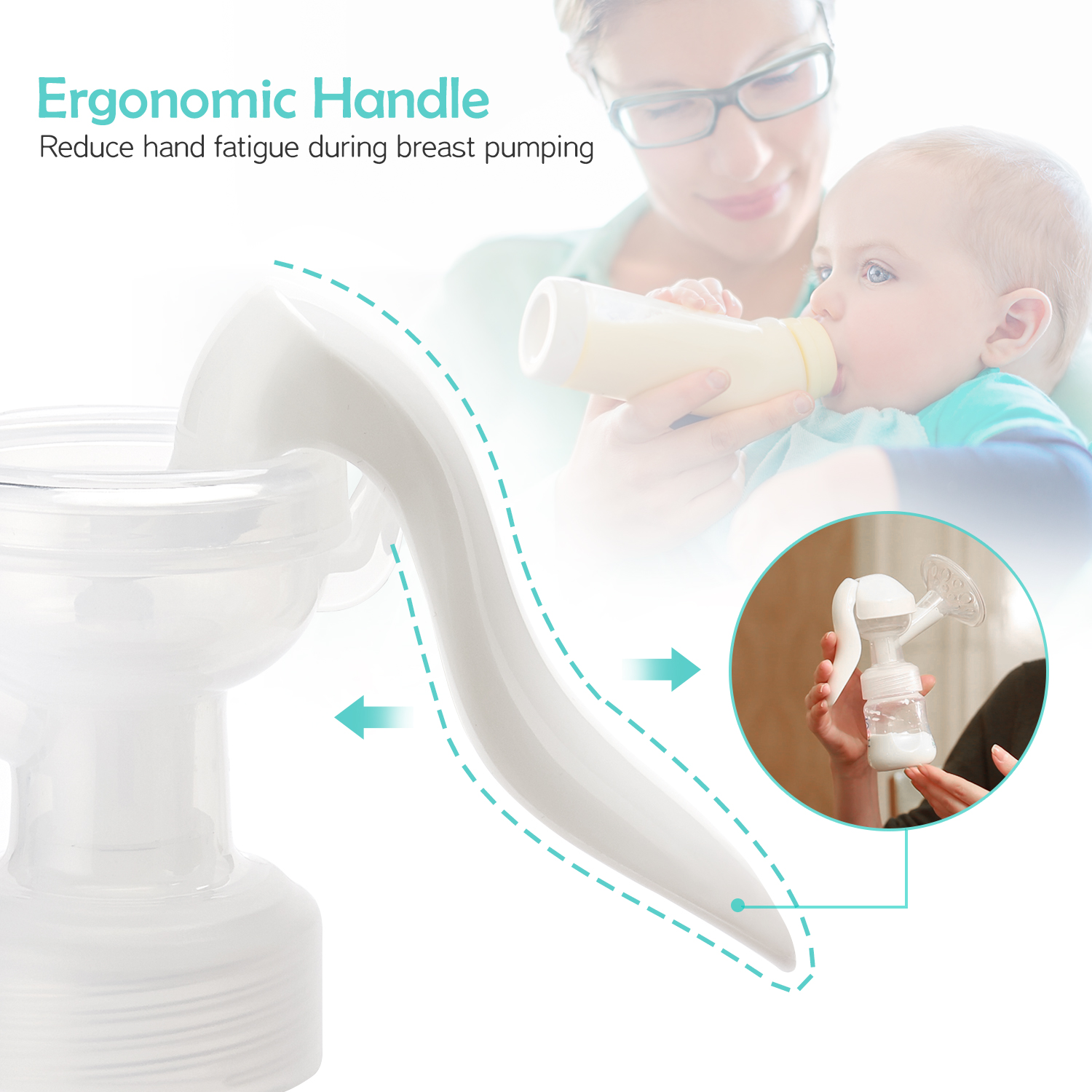 NCVI Manual Breast Pump with Milk Bottle,Portable Breastfeeding Pumps 5oz, BPA Free Soft Food Grade Silicone Powerful Suction