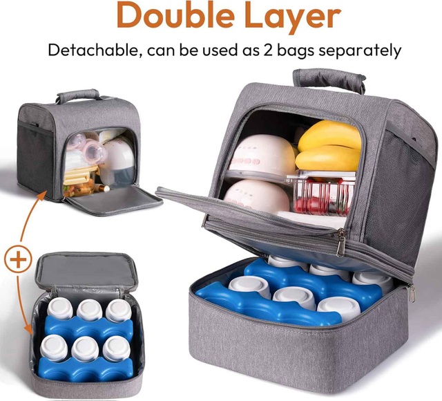 NCVI Breast Pump Bag, Backpack Compatible with Spectra S1, S2, Medela, Double Layer Separable Breastmilk Bag with Cooler, Diaper Bag Multifunctional Backpack for Working Nursing Outside Mom, Grey