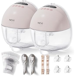 NCVI Hands Free Breast Pump 8131, Wearable Breastfeeding Pump with 4 Modes & 9 Levels, Portable Rechargeable Milk Pump with LED Display, Low Noise & Discreet, 19/21/24 mm Flanges, 2 Pack (Pink)