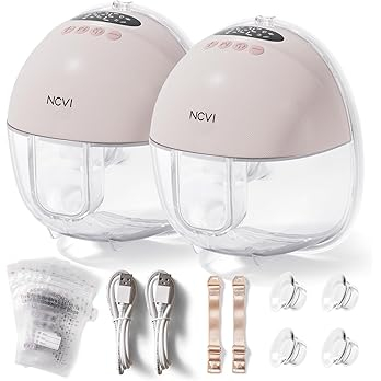 NCVI Hands Free Breast Pump 8131, Wearable Breastfeeding Pump with 4 Modes & 9 Levels, Portable Rechargeable Milk Pump with LED Display, Low Noise & Discreet, 19/21/24 mm Flanges, 2 Pack (Pink)