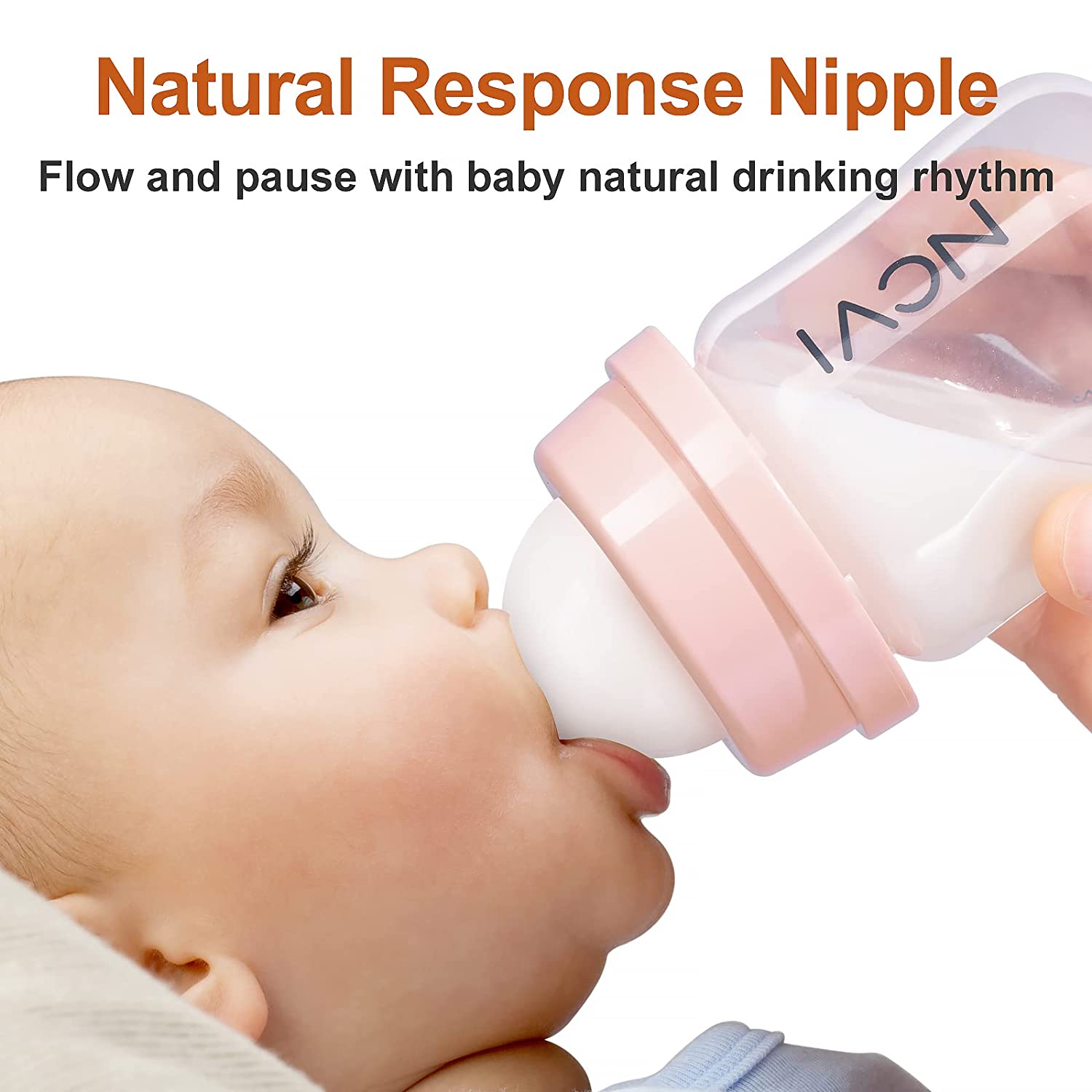 NCVI Breast Milk Storage Bottles, Baby Bottles with Nipples And Travel Caps, Anti-Colic, BPA Free, 4.7oz/140ml, 2 Count