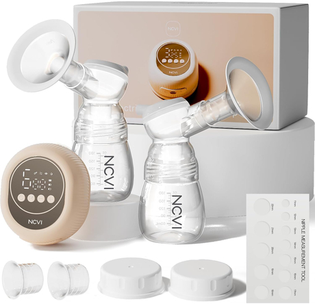 NCVI 8128 Electric Double Breast Pump Breastfemeding with 4 Modes 9 Levels, Rechargeable Pump Machine Strong Suction for Bigger Breast with 21/24mm Flanges Parts, Anti-Backflow Non-Spill and Low Noise