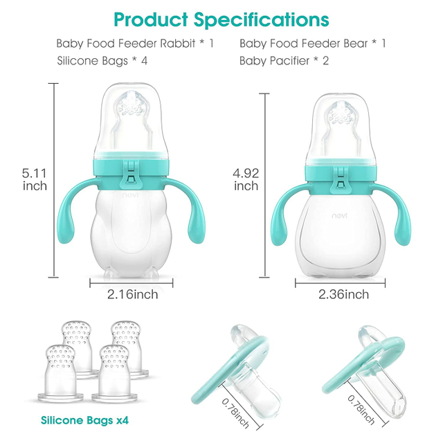 NCVI Baby Fruit Feeder with double pocket design, anti-backflow valve, and made from safe, BPA-free silicone for baby food