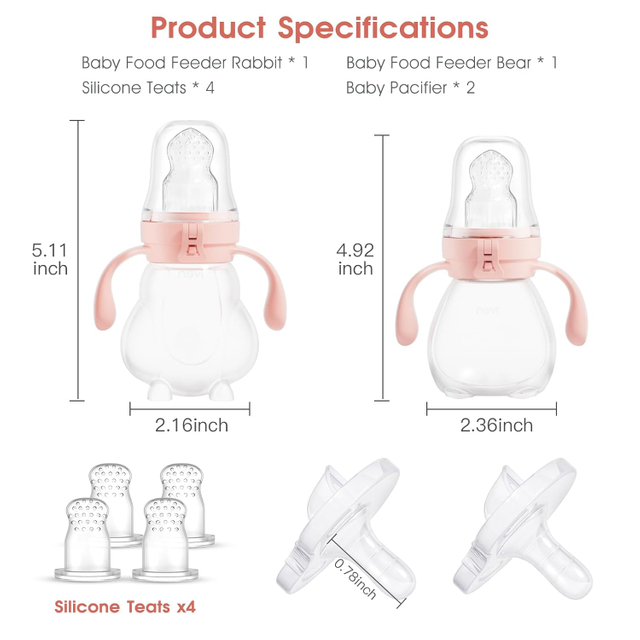 NCVI Baby Fruit Feeder with double pocket design, anti-backflow valve, and made from safe, BPA-free silicone for baby food