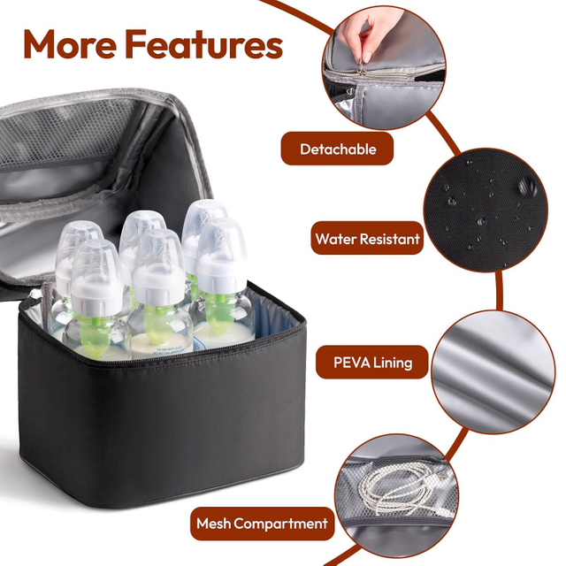 NCVI Breastmilk Cooler Bag with 2 Ice Pack, Breast Pump Bag with Cooler Fits 6 Bottles, Double Layer Breast Milk Baby Bottle Cooler Bag, for Travel, Nursing Mom Daycare, Work, Picnic (Black)