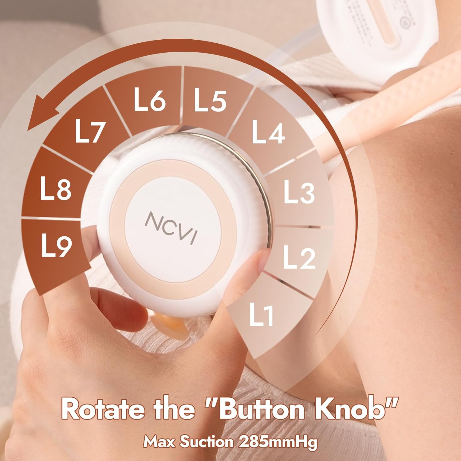 NCVI Hands Free Breast Pump 8138, Rotate the Button Knob to Select from 9 Levels, Max Suction 285mmHg
