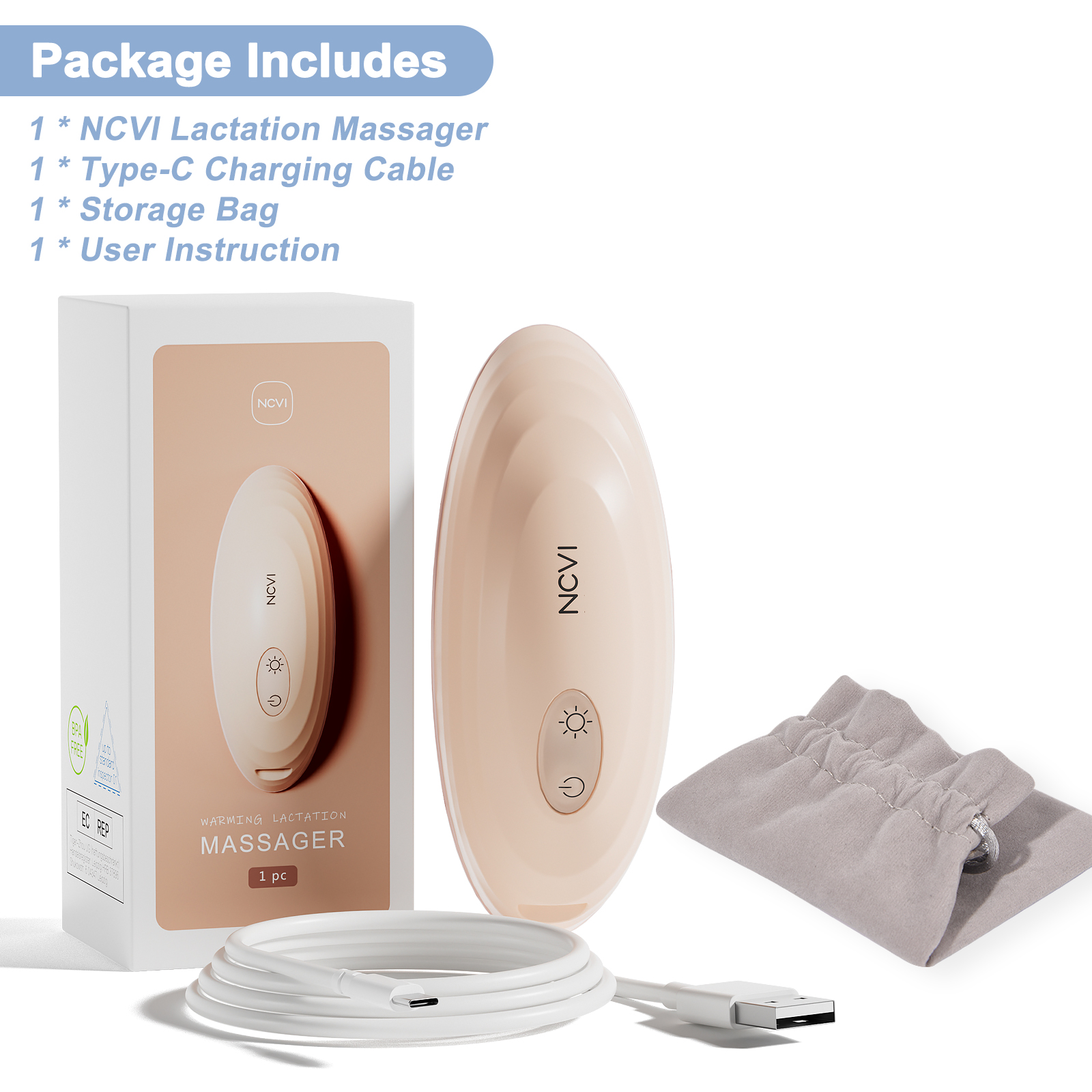 NCVI Lactation Massager, Breast Massager for Breastfeeding, Heat & Vibration 2-in-1, Breast Pump Massager, Relieve Clogged Ducts, Engorgement, Improve Milk Flow, 1 Pack