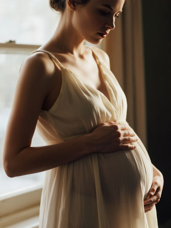 Mother gently stroked her pregnant belly.jpg