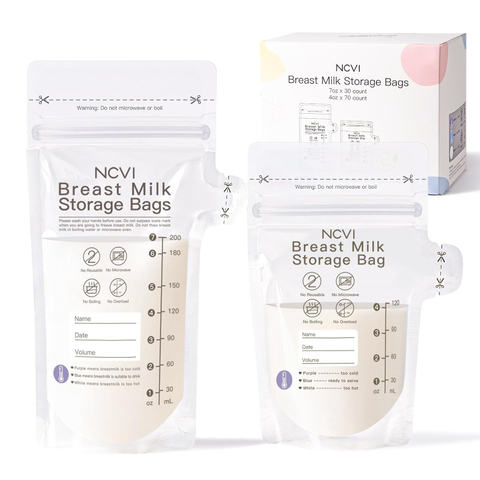NCVI 4+7 oz Breastmilk Storage Bag Freezer for 0-3 Months, Breast Milk Feeding Bag with Temp-Sensing, Doubled-Sealed, Self Standing, Easy Pour Spout, BPA-Free, 4oz(70count)+7oz(30count)