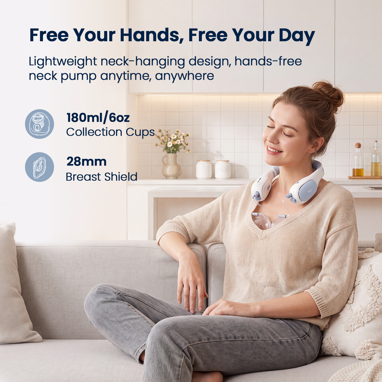 NCVI Wearable Neck Breast Pump App Control, Hands Free 6oz Collection Cups