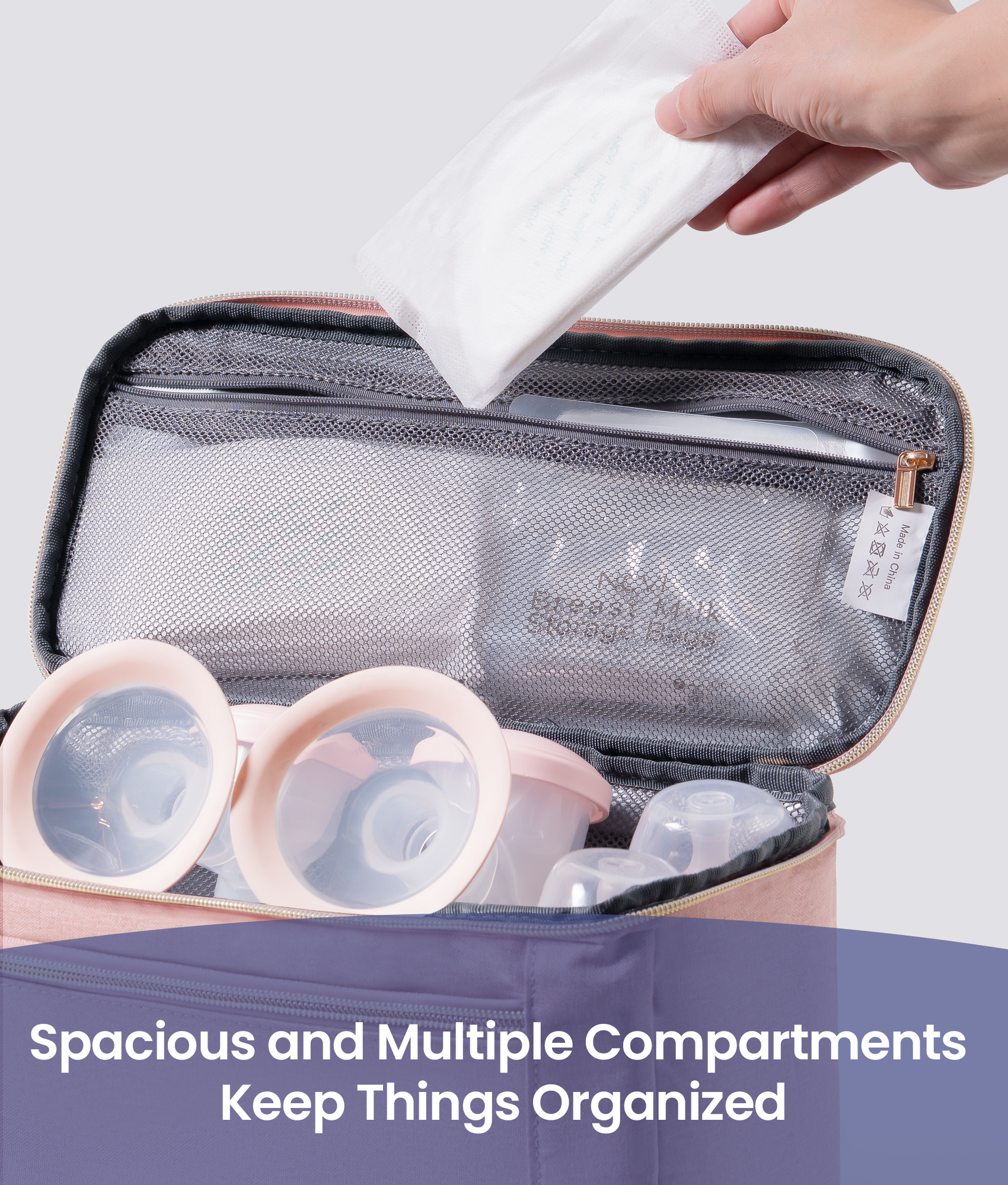 LUCINA BABY spacious breast pump bag with multiple compartments - keep pump parts and bottles organized for a hassle-free pumping session at work