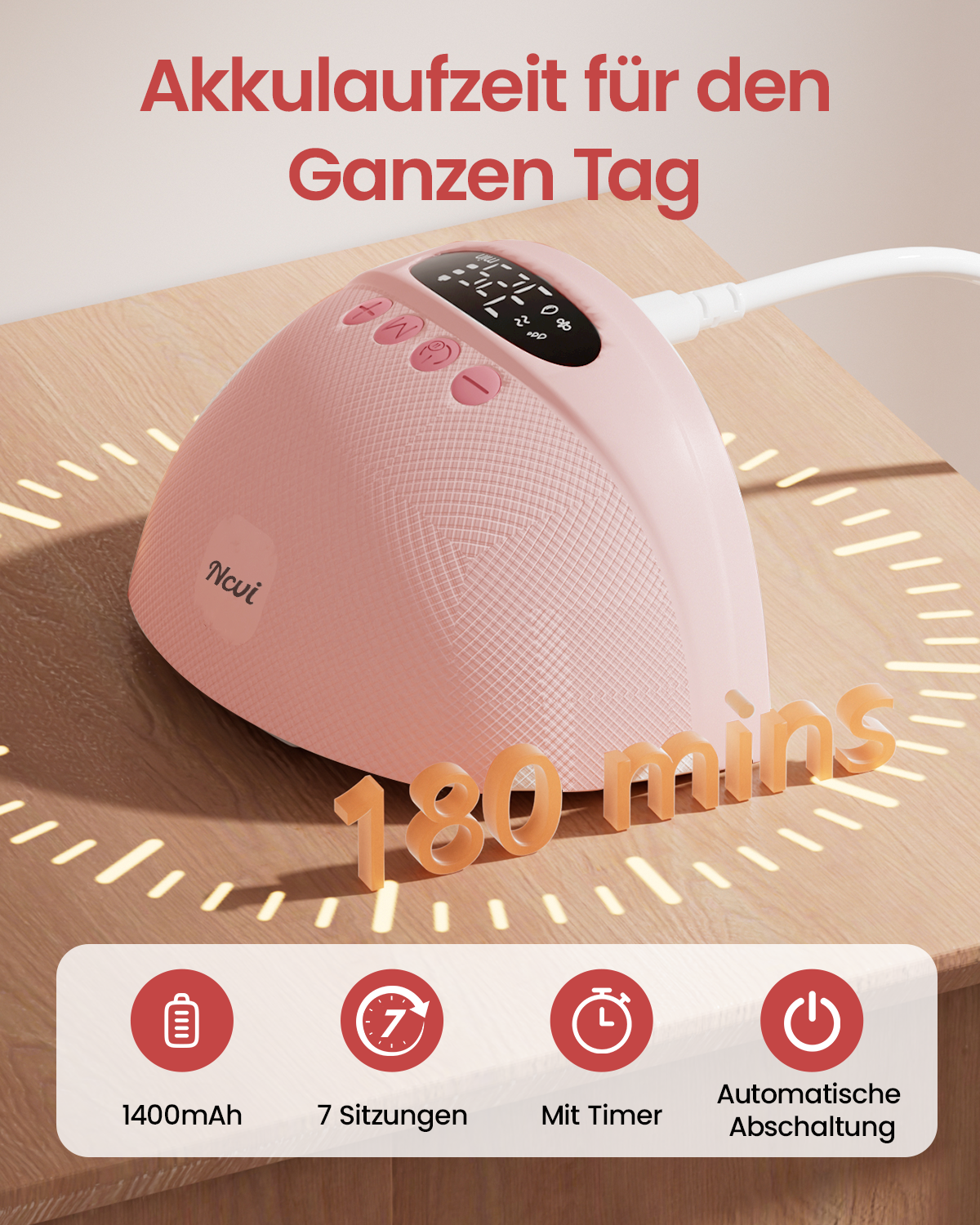 NCVI Milchpumpe Elektrisch Freihändig für Stillende Mütter Rosa, 2 Stück | Tragbare Elektrische Milchpumpe, 4 Modi 9 Stufen, Superleise, 150 Min Laufzeit