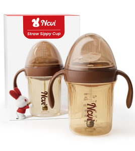 NCVI Sippy Cups for Toddlers 1-3, Toddler Cups, Spill Resistant, 6oz, Brown