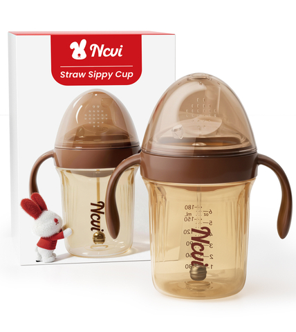 NCVI Sippy Cups for Toddlers 1-3, Toddler Cups, Spill Resistant, 6oz, Brown