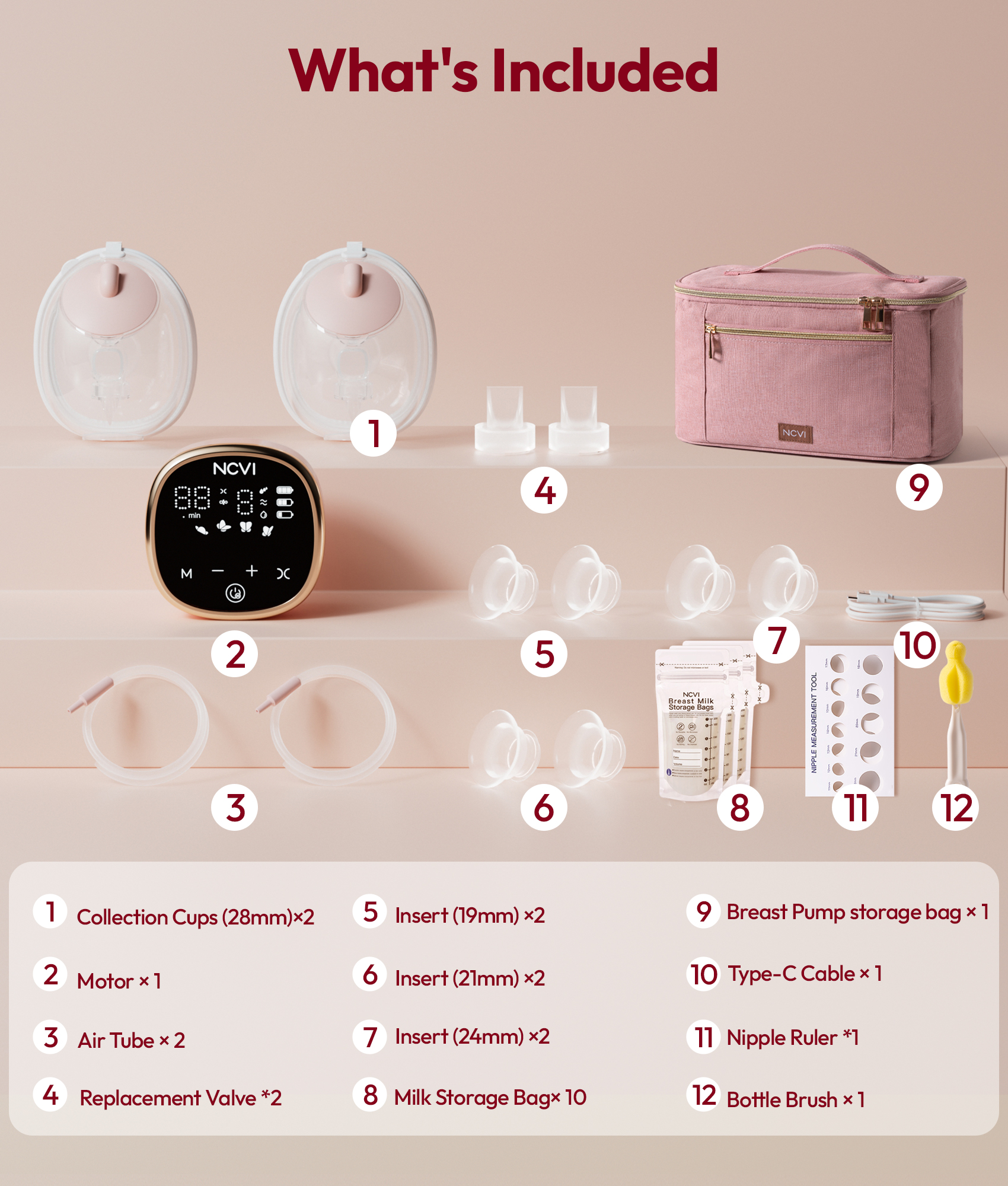 NCVI Wearable Breast Pump, in-Bra Hands-Free Electric Pump with Carry Case