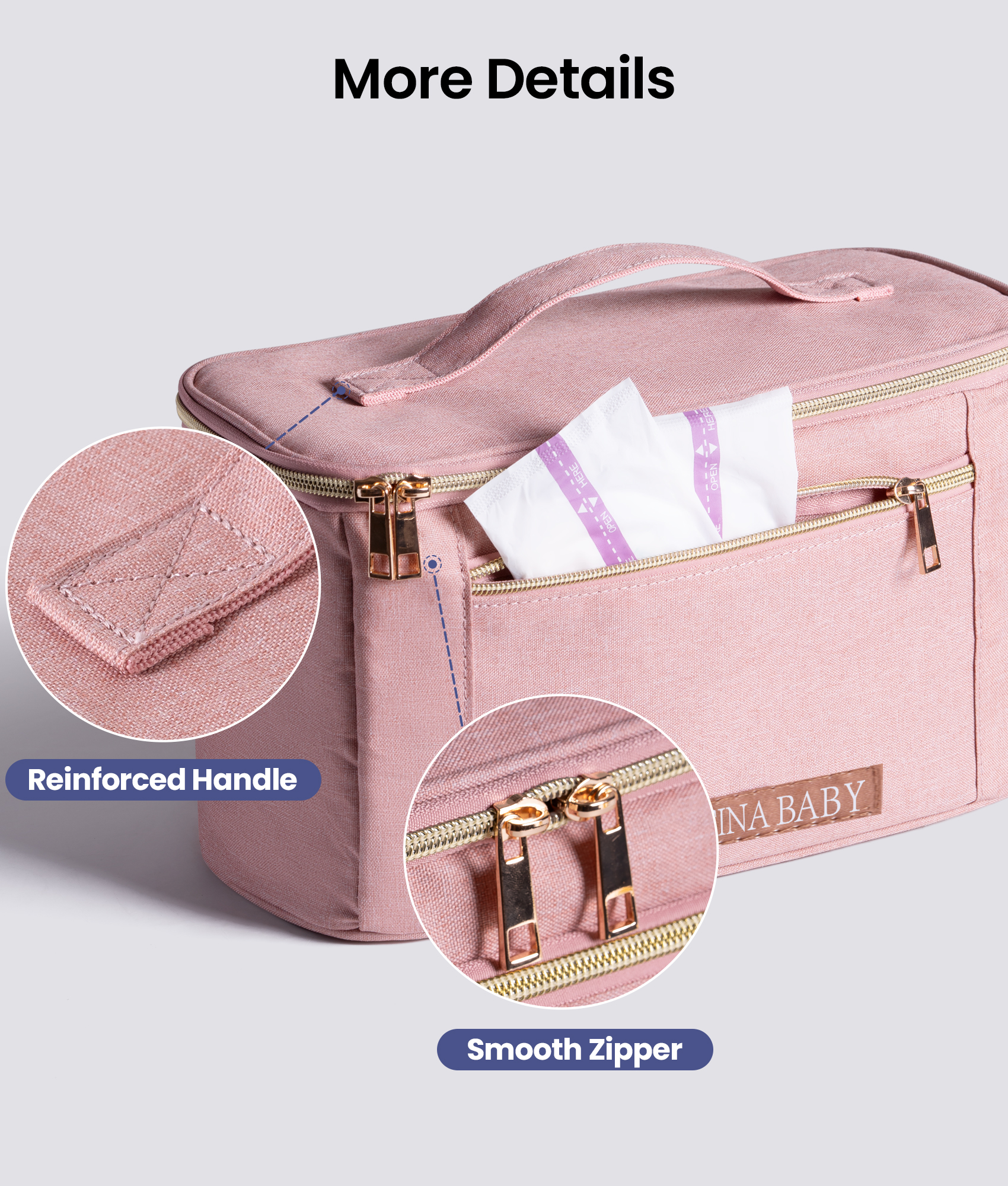 LUCINA BABY breast pump bag features reinforced handle and smooth zipper - durable and reliable for busy moms on the go