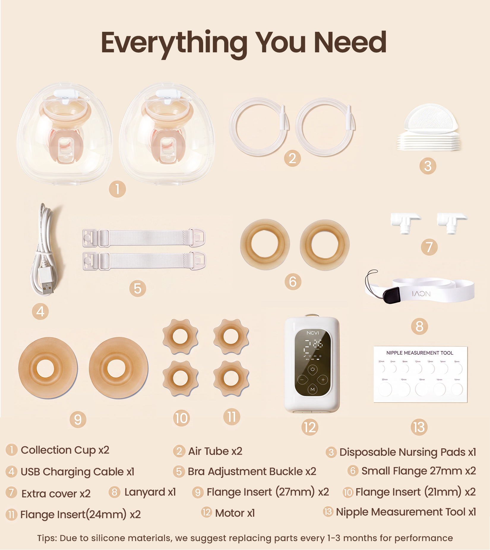 NCVI Wearable Hands Free Electric Breast Pump, 21/24mm Flanges, Portable