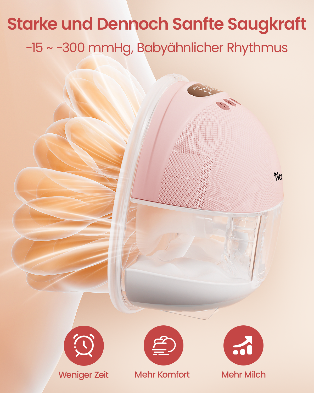 NCVI Milchpumpe Elektrisch Freihändig für Stillende Mütter Rosa, 2 Stück | Tragbare Elektrische Milchpumpe, 4 Modi 9 Stufen, Superleise, 150 Min Laufzeit