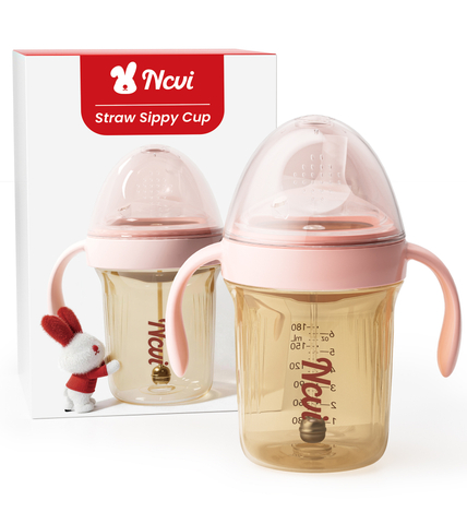 NCVI Sippy Cups for Toddlers 1-3, PPSU Toddler Cups Spill Proof, 6oz, Pink