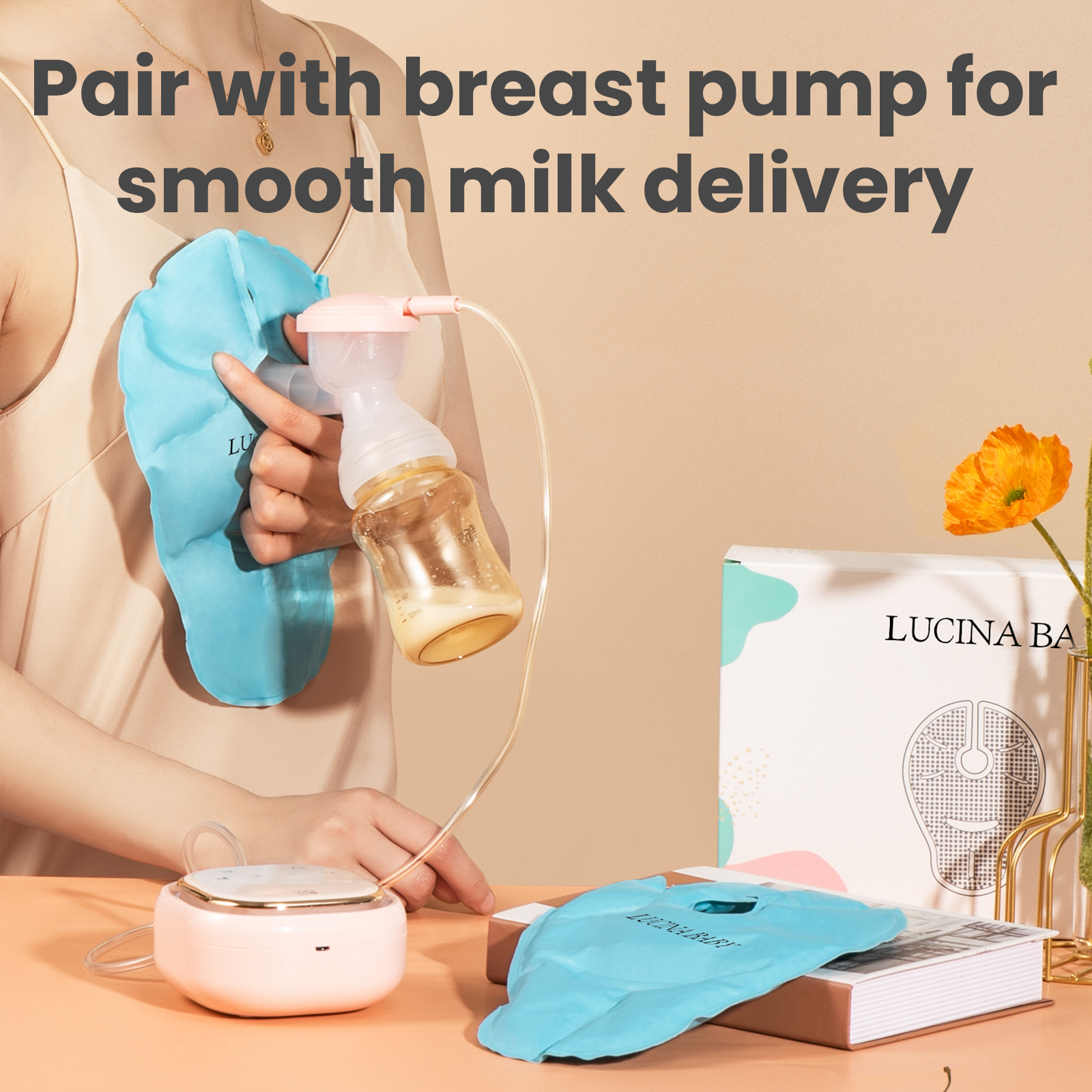 Pair LUCINA BABY hot and cold compress pad with your breast pump for smooth milk delivery - comfort you deserve